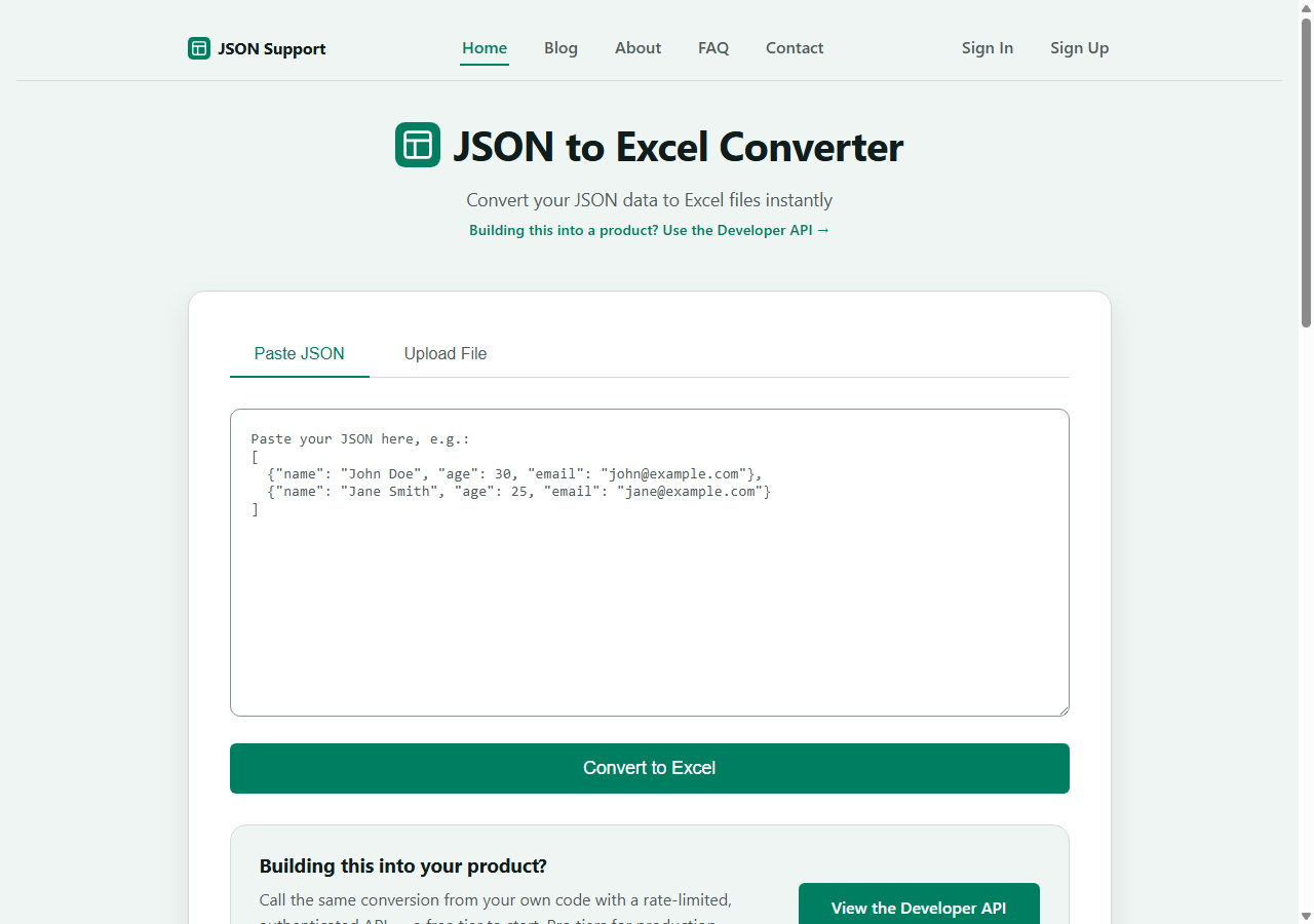 JSON to Excel Converter — Free Online Tool image 1