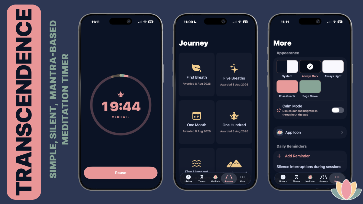 Transcendence: A minimalist meditation timer for effortless, mantra-based practice image 1