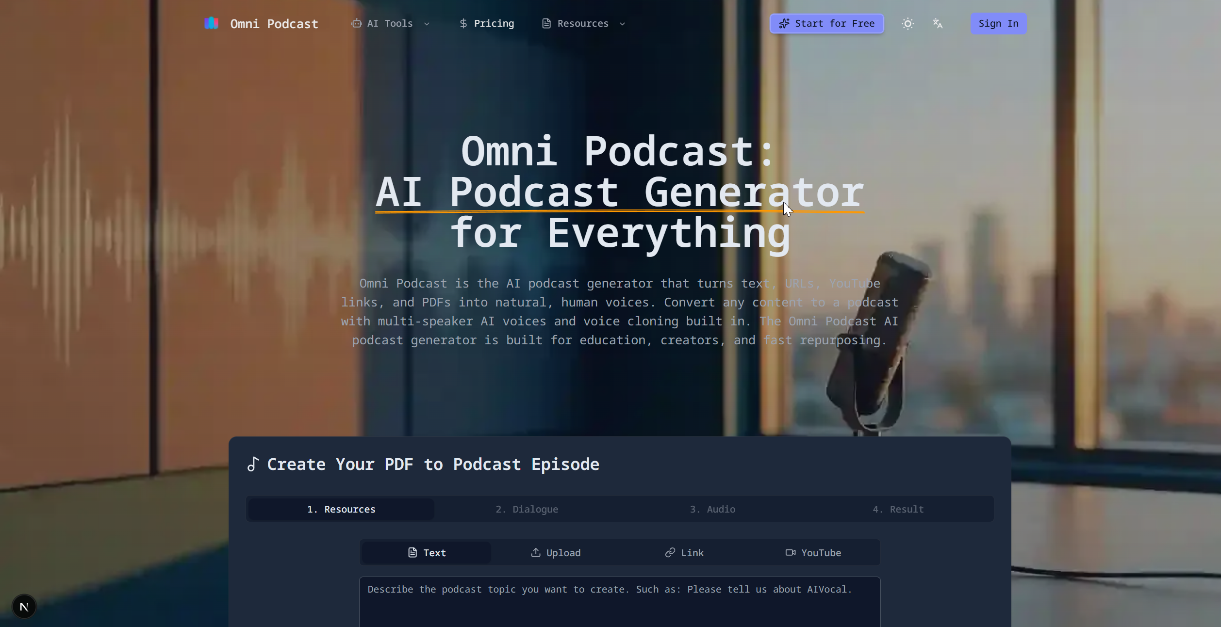 Omni Podcast | AI Podcast Generator for Text, URLs &amp; PDFs image 1