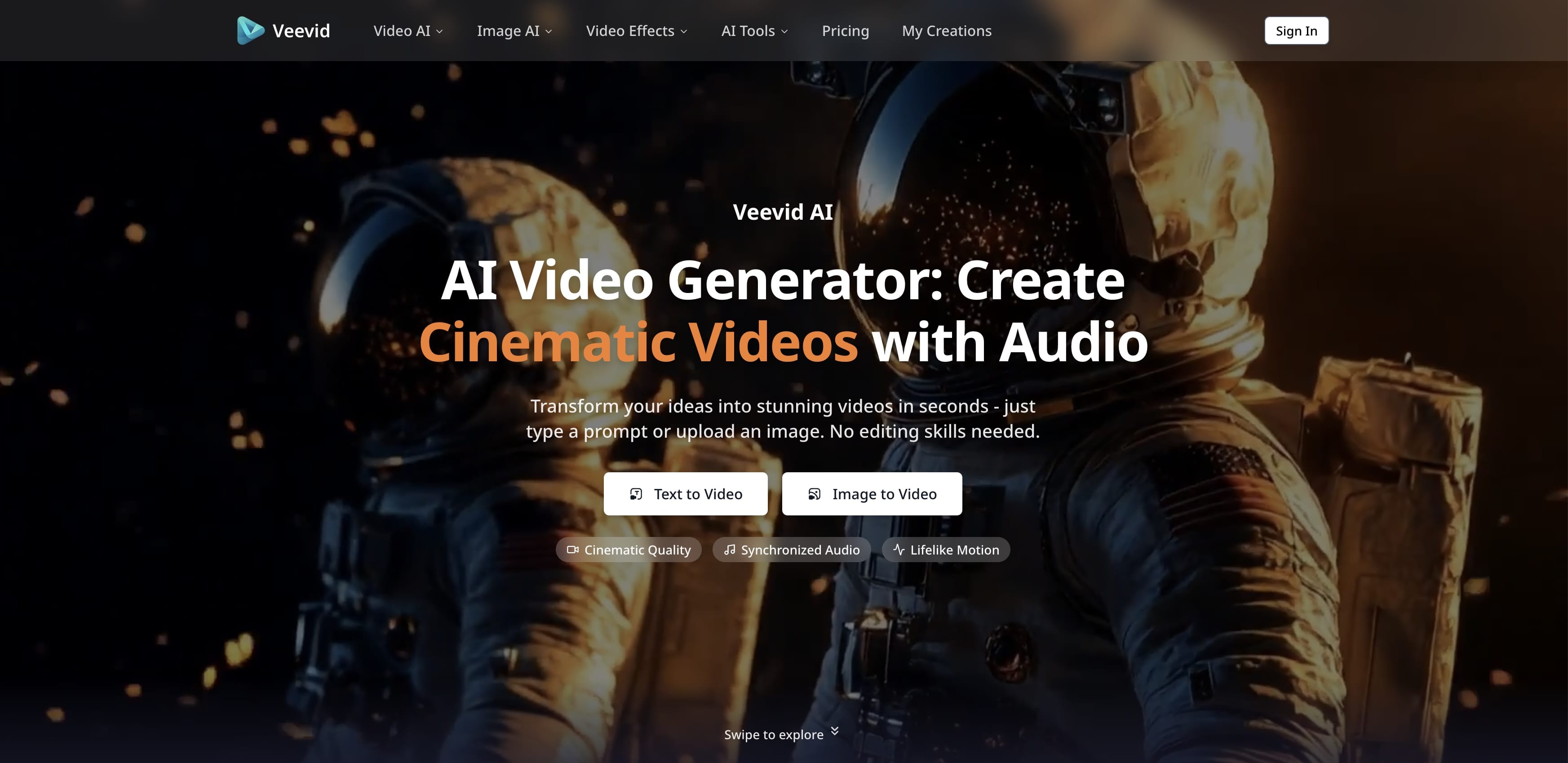 AI Video Generator - Create Cinematic Videos with Audio | Veevid image 1