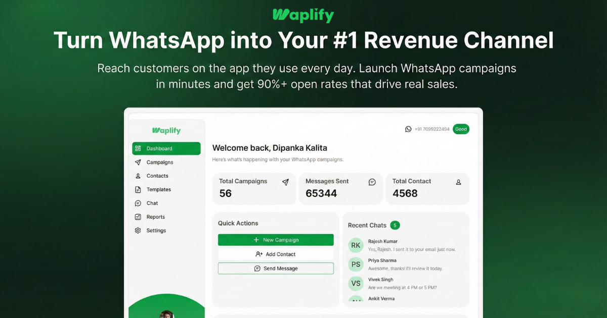 Waplify - WhatsApp Marketing Software | One Time Payment Offer image 1